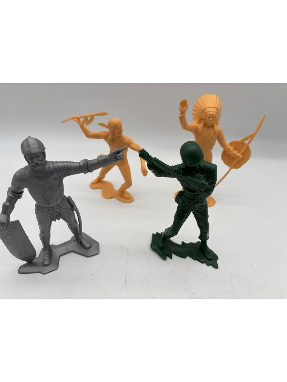 Vintage WW II Louis Marx & Co. German Soldier, 2 Indians, Knight, 6”  Lot of 4